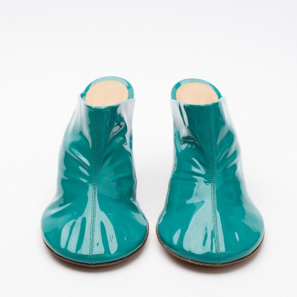NEW in Box Bottega Veneta EU38 US8 Supergloss Leather Mule Heel Turquoise Shoe - Picture 3 of 8